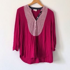 Anthropologie Meadow Rue Tunic Fuchsia Pink Stripe Flowy Boho Top Small